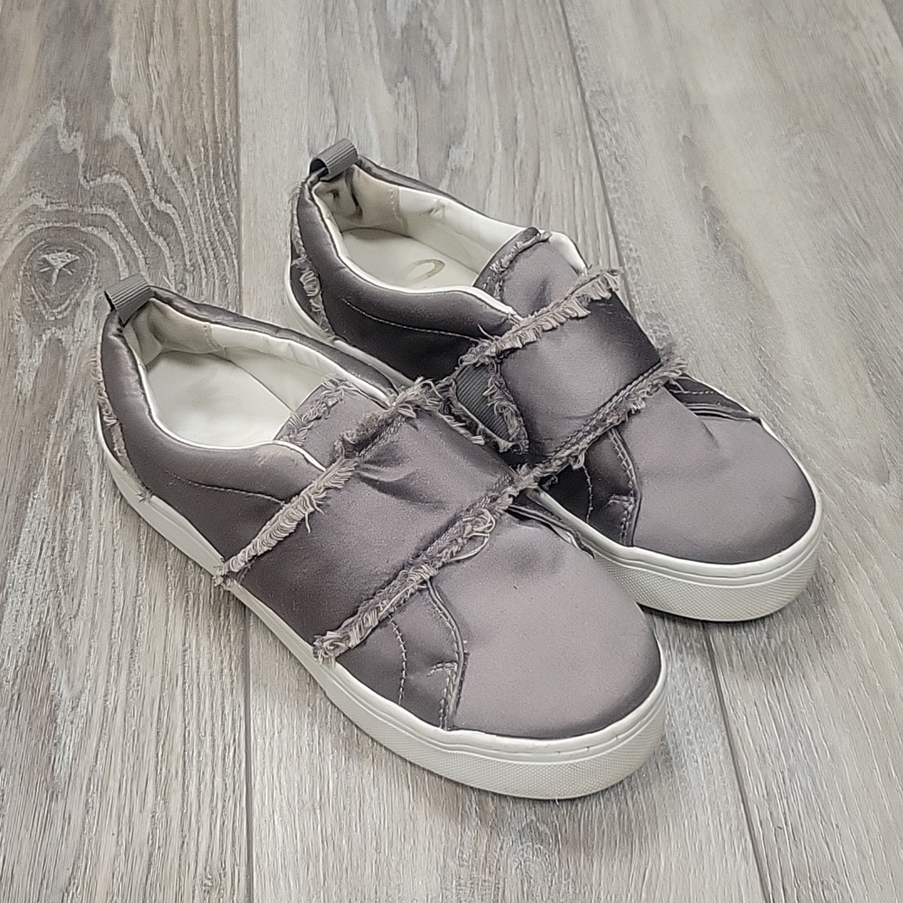 Sam Edelman Levine Frayed Gray Satin Platform Slip-On Sneakers Size 7 1/2
